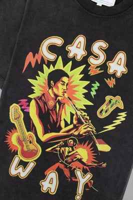 Casablanca Muziek Voor Het Volk Gedrukt T-Shirt Verbleekt Zwart