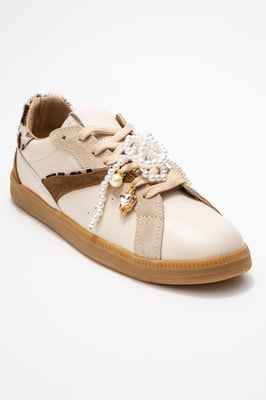 Taren Leren Parel Gesp Sneakers Dames