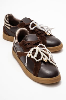 Taren Leren Parel Gesp Sneakers Dames