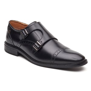 Base London Henley Monk Leer Heren Zwarte Dubbele Monk Schoenen