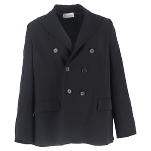 RED Valentino Double-Breasted Back Pleated Blazer in Black Wool