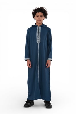 Kinderen jongens Aqua Blue Eid Marokkaanse Thobe Robe Djellaba Ramadan Jubba-K-HM3 met capuchon