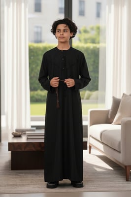 Kinderen jongens zwarte Eid Marokkaanse Jubba Robe Djellaba Ramadan Eid Thobe LFS- K-HM11