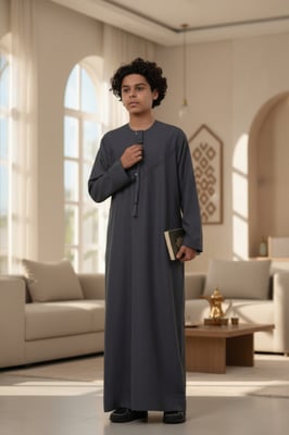 Kinderen jongens grijze Eid Marokkaanse Jubba Robe Djellaba Ramadan Eid Thobe LFS- K-HM11