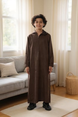 Kinderen Jongens Bruine Capuchon Eid Marokkaanse Jubba Gewaad Ramadan Eid Thobe LFS - K-HM12