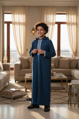 Kinderen jongens blauwe Eid Marokkaanse Thobe gewaad Djellaba Ramadan Jubba LFS-K-HM3 met capuchon