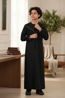 Kinderen jongens zwart Ramadan Marokkaanse Jubba gewaad Djellaba Kaftan Eid Thobe LFS-K-TT-006