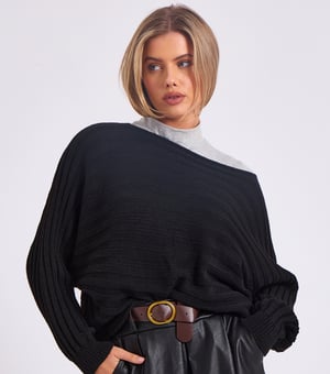 Gestreepte gebreide oversized trui met vleermuismouwen