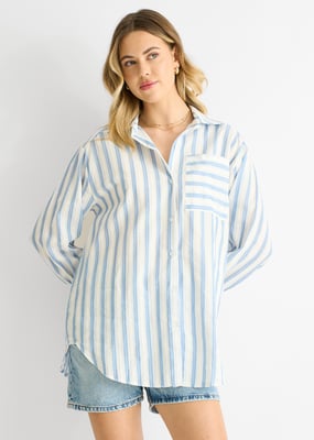Oversized katoenen shirt met blauwe strepen