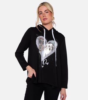 Zwarte oversized A-lijn top met capuchon en hartprint