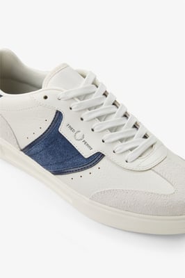 Fred Perry B4 Textured Leder/Suède Heren Porselein/Blaue Sneakers