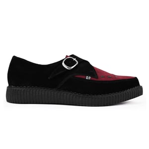 TUK Pointed Creeper Black Burgundy Suede Monk Buckle Platform Shoes - A9592