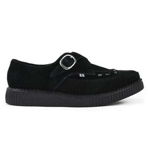 TUK Pointed Creeper Black Suede Monk Buckle Platform Shoes - A8139