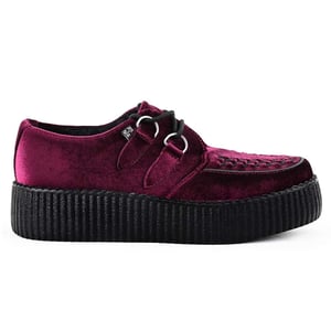 TUK Viva High Creeper bordeauxrode fluwelen platform veterschoenen in gothic-stijl - AV6802