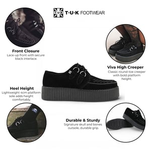 TUK Viva High Creeper Zwarte Suède Platform Veterschoenen Goth - AV6802