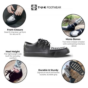 TUK Pointed Creeper Sneaker Zwart Wit Leren Platform Schoenen - A9180