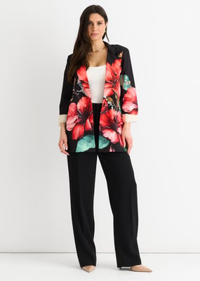 Zwarte oversized blazer met bloemenprint en contrasterende voering