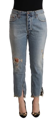 Cropped Boyfriend Jeans met Versleten Details