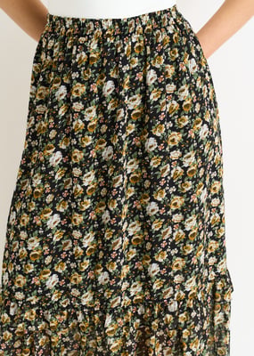 Zwarte maxi-rok met bloemenprint en glitters