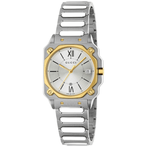Gucci YA166506 G-Flat Zilveren Wijzerplaat Unisex Horloge