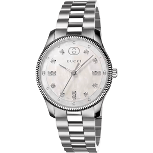 Gucci YA1265064 G-Timeless Dameshorloge 29 mm Moeder van Parel Wijzerplaat Met Diamanten Accenten