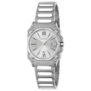 Gucci YA166504 G-Flat Zilveren Wijzerplaat Unisex Horloge