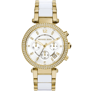 Michael Kors Parker MK6119 Dames Twee-Tonige Chronograaf Horloge 39 mm Goud & Wit