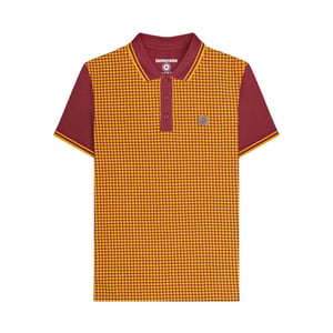 Lambretta Heren Houndstooth Polo Shirt (Bordeaux/Geel)