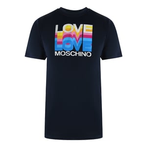 Love Moschino Marineblauw T-shirt Maat L Met Kleurrijk Love-logo