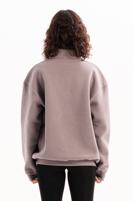 JUSTEVER Oversized Fit Opstaande Kraag Halve Rits Grijze Dames Sweatshirt - Cass