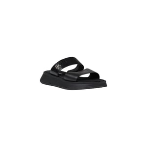 Calvin Klein Jeans Zwarte Leren Platte Sandalen