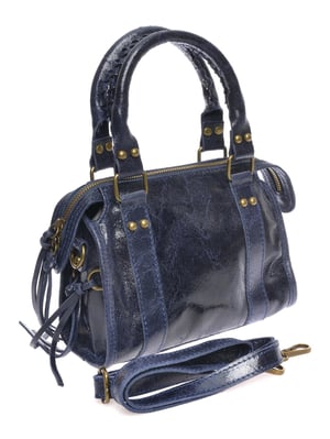 Roberta M Blauw Rundleer Tas