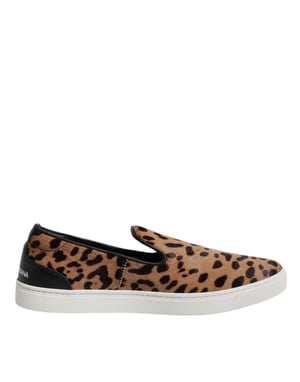 Dolce & Gabbana Bruine Kalfsleren Bont Luipaard Sneakers Schoenen