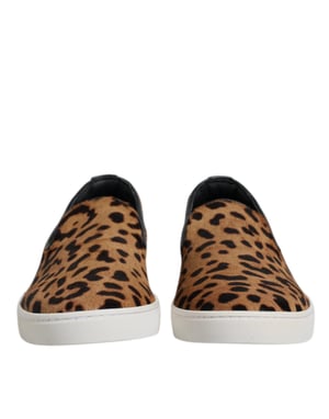Dolce & Gabbana Bruine Kalfsleren Bont Luipaard Sneakers Schoenen