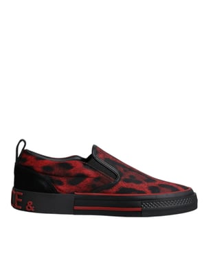 Dolce & Gabbana Rode Zwarte Luipaard Katoenen Lage Sneakers Voor Mannen