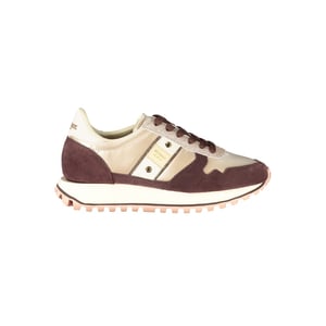 Blauer Beige Leren Dames Sneakers
