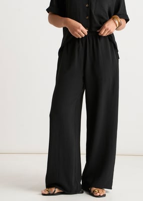 Zwarte elastische taille broek met wijde pijpen