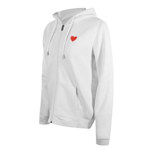 Love Moschino Small Red Heart Logo Zip White Hoodie