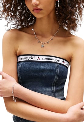 Denim Tube Top Met Logo Band