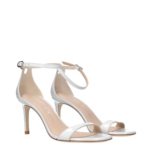 Stuart Weitzman Witte Leren Stiletto Hak Sandalen