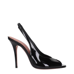 Amina Muaddi Zwarte Leren Stiletto Hak Sandalen
