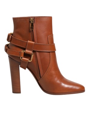 Dolce & Gabbana Bruine Leren DG Logo Gesp Enkelboots Schoenen