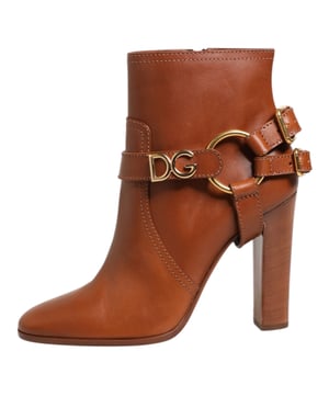 Dolce & Gabbana Bruine Leren DG Logo Gesp Enkelboots Schoenen