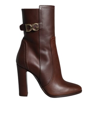 Dolce & Gabbana Bruine Leren Hakken Enkelboots Schoenen