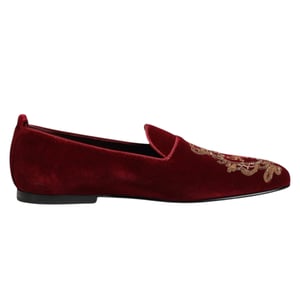 Dolce & Gabbana Rood Fluweel Gouden Kroon Heren Instappers