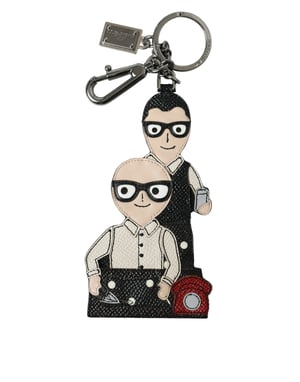 Dolce & Gabbana Leren Dominico Stefano #DGFAMILY Logo Badge Sleutelhanger