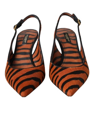 Dolce & Gabbana Zwarte Oranje Zebra Lederen Slingbacks Schoenen