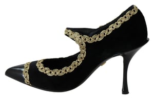 Dolce & Gabbana Zwarte Versierde Fluwelen Mary Jane Pump Schoenen