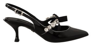 Dolce & Gabbana Zwarte Geëmailleerde Leer Crystal Slingbacks Schoenen