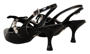 Dolce & Gabbana Zwarte Geëmailleerde Leer Crystal Slingbacks Schoenen